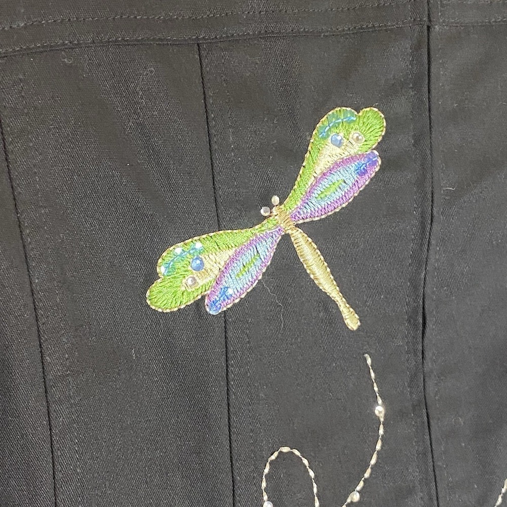 Quacker Factory Black Embroidered Dragonfly Jacket with great pockets. - Picture 6 of 16
